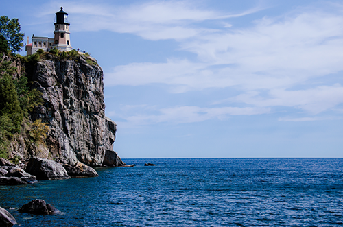 Lighthouse on a cliff overlooking Lake Superior